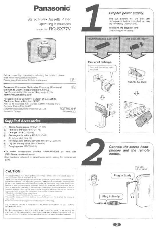 Mode d'emploi PANASONIC RQ-SX77V