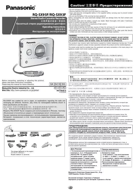 Mode d'emploi PANASONIC RQ-SX93F