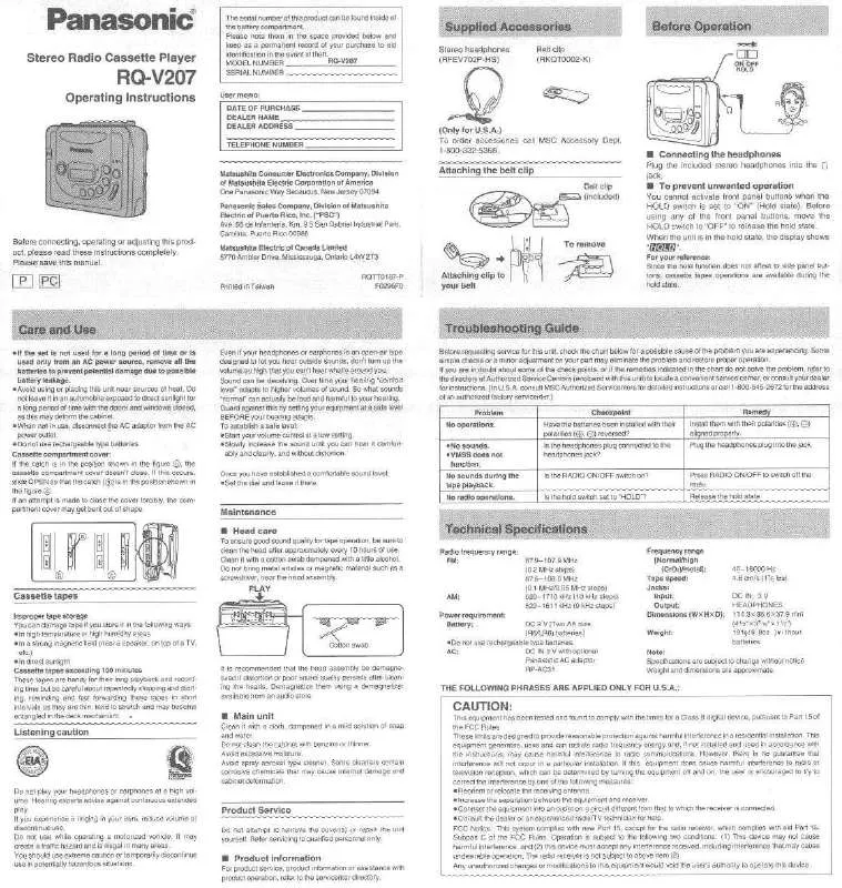 Mode d'emploi PANASONIC RQ-V207