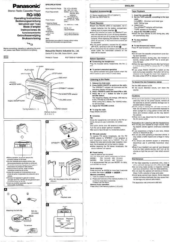 Mode d'emploi PANASONIC RQ-V80