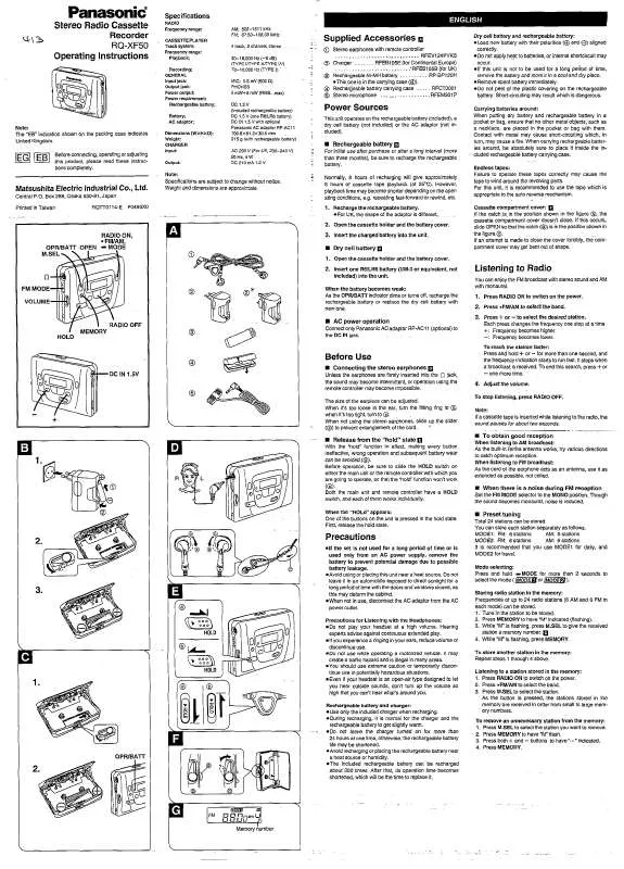 Mode d'emploi PANASONIC RQ-XF50