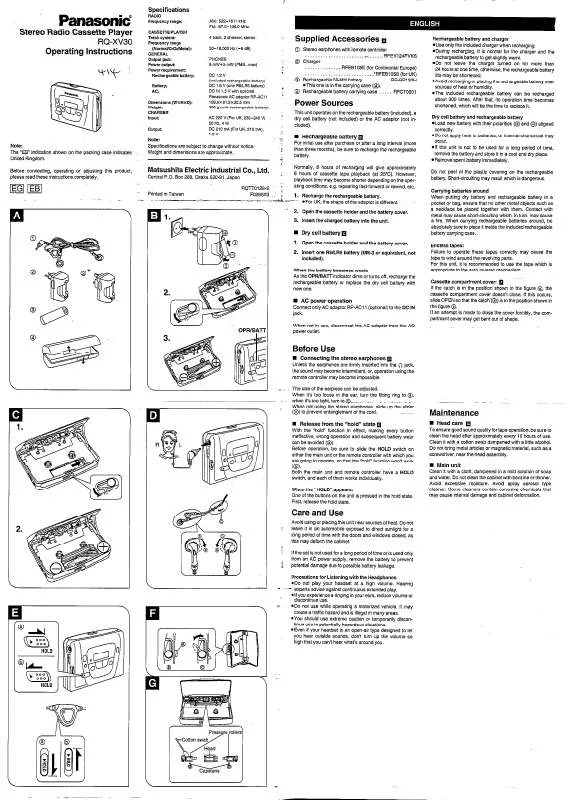 Mode d'emploi PANASONIC RQ-XV30