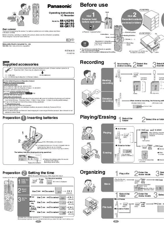 Mode d'emploi PANASONIC RR-QR170