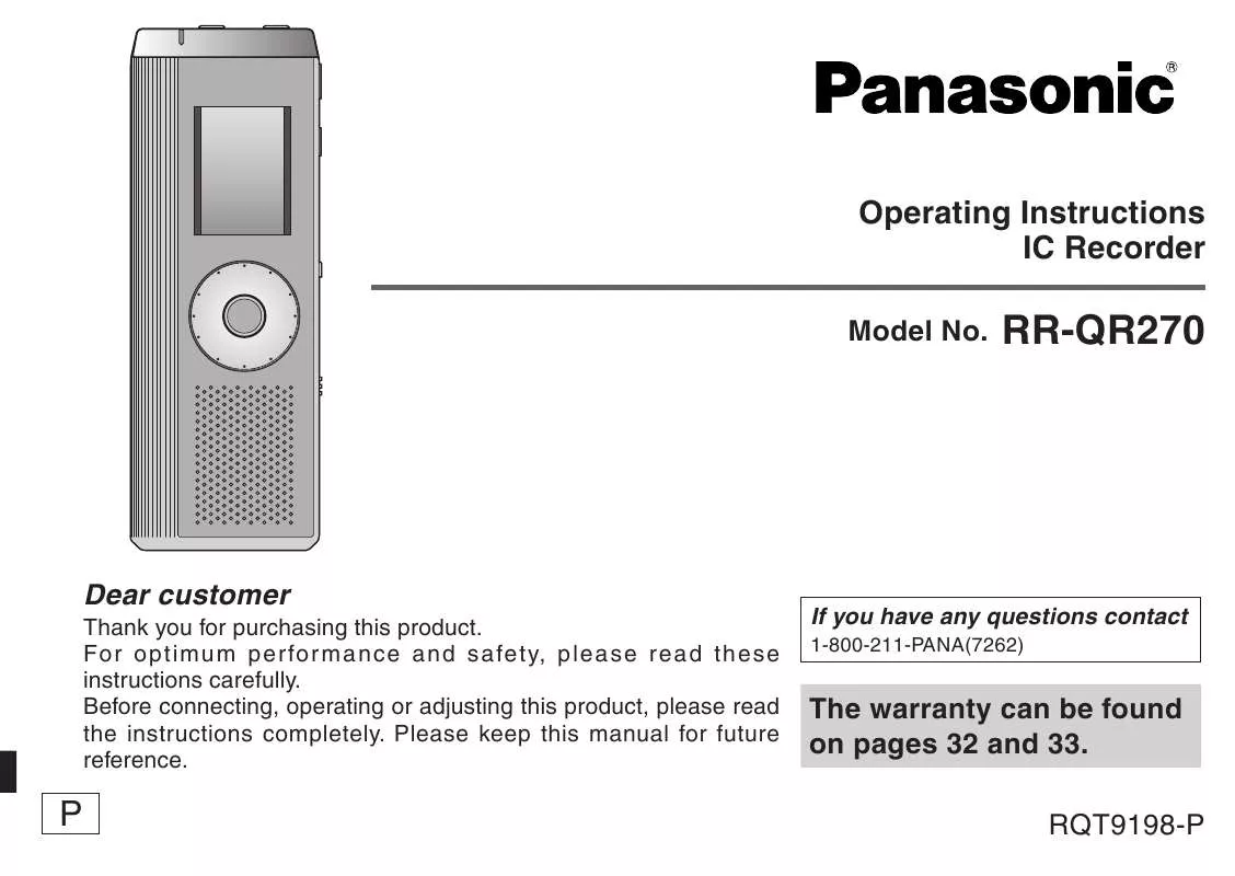 Mode d'emploi PANASONIC RR-QR270