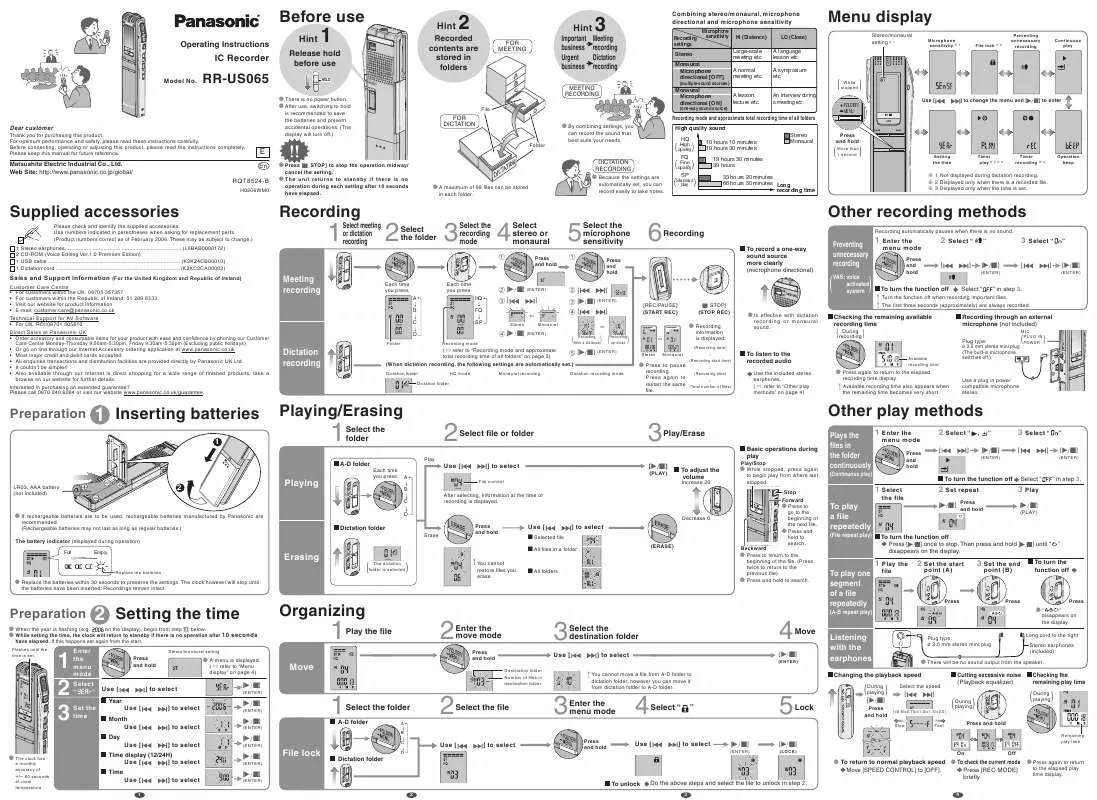 Mode d'emploi PANASONIC RR-US065