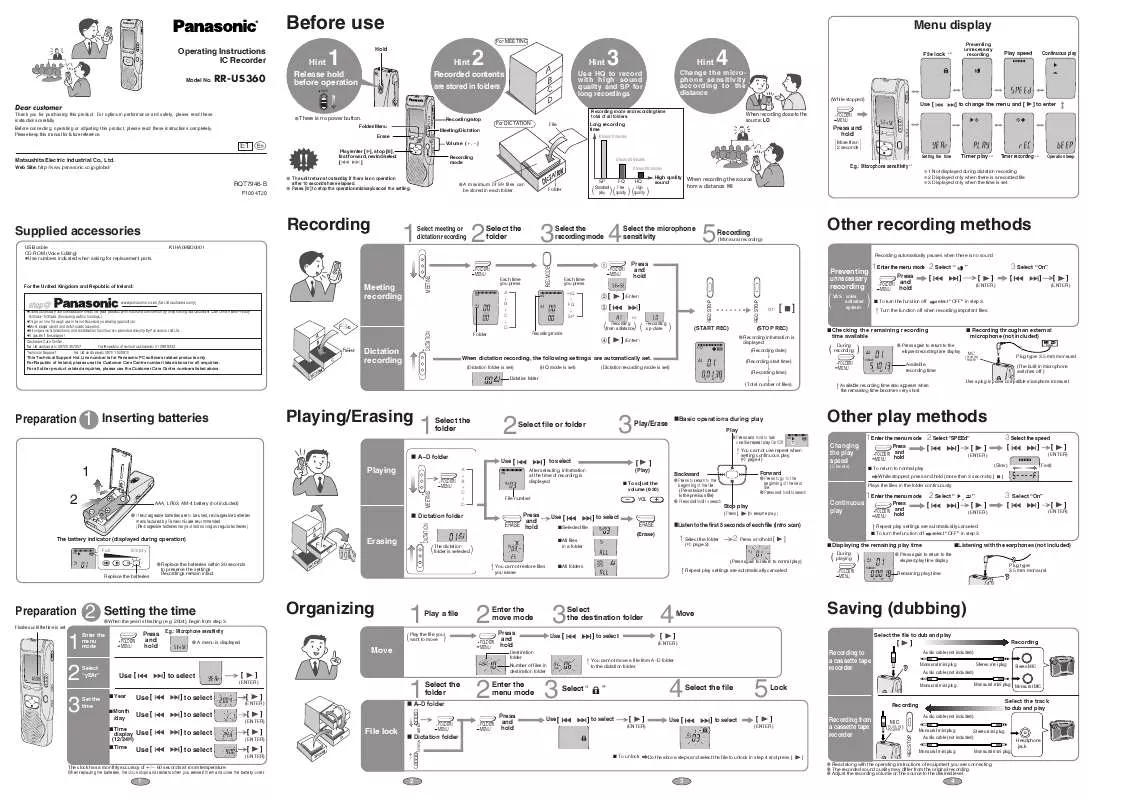 Mode d'emploi PANASONIC RR-US360