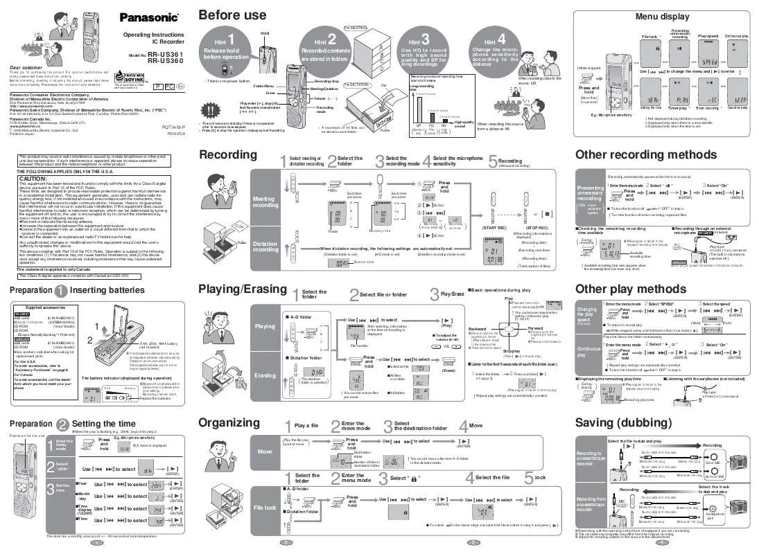 Mode d'emploi PANASONIC RR-US361