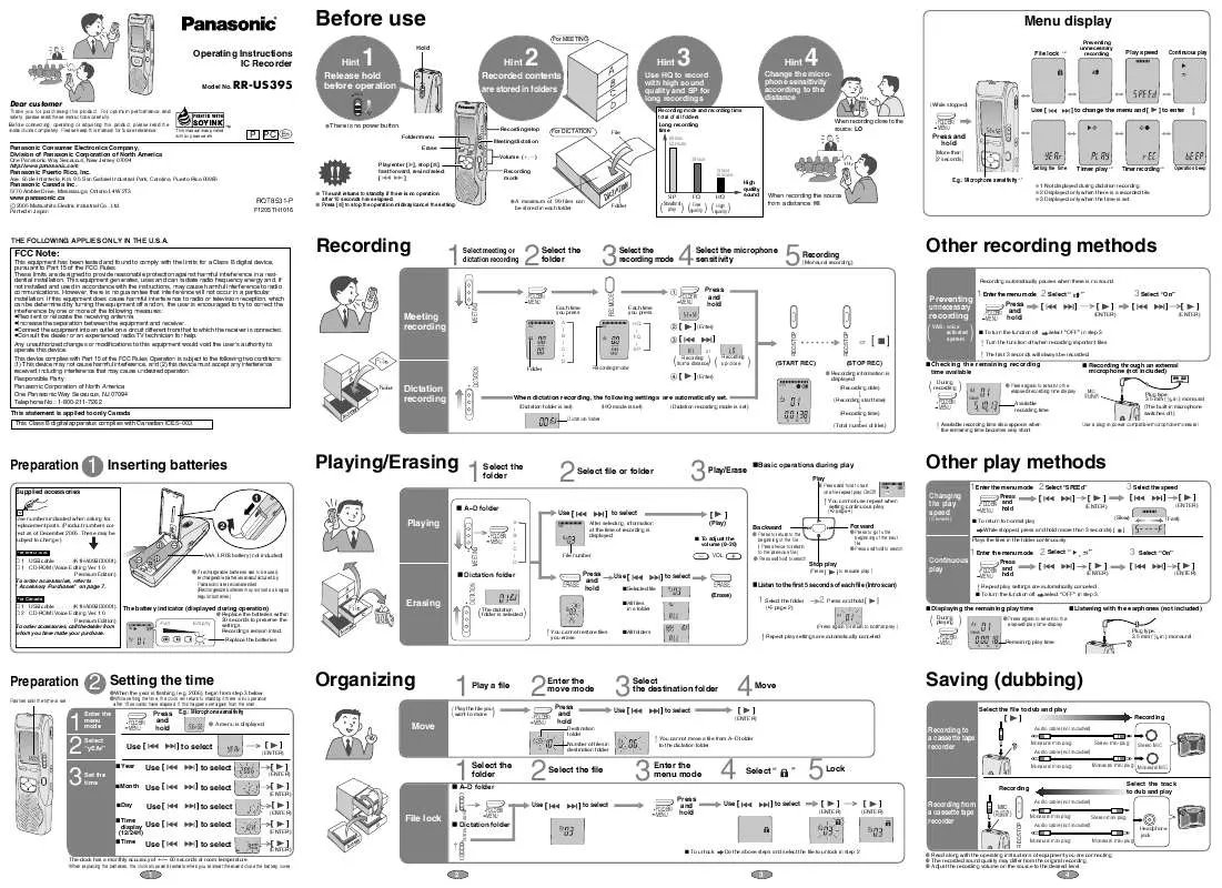 Mode d'emploi PANASONIC RR-US395