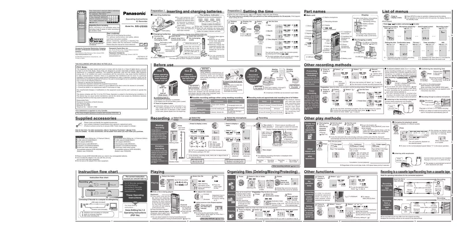 Mode d'emploi PANASONIC RR-US500