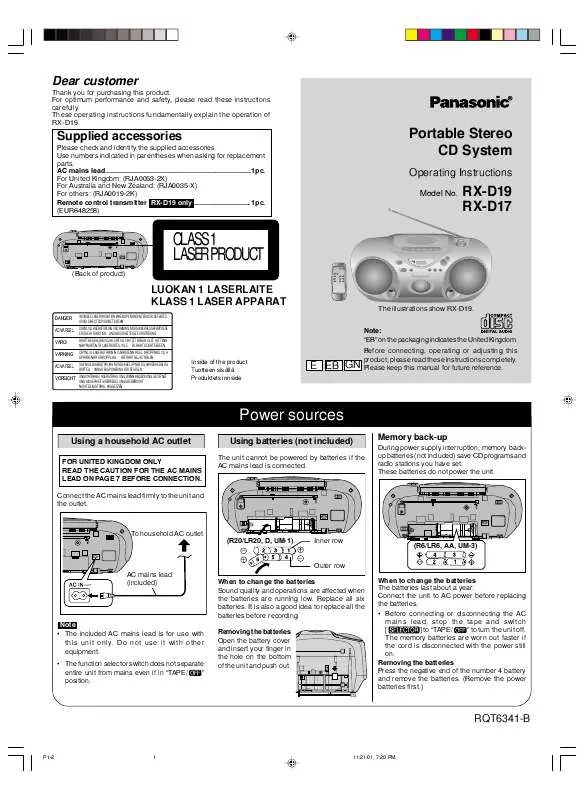 Mode d'emploi PANASONIC RX-D17E