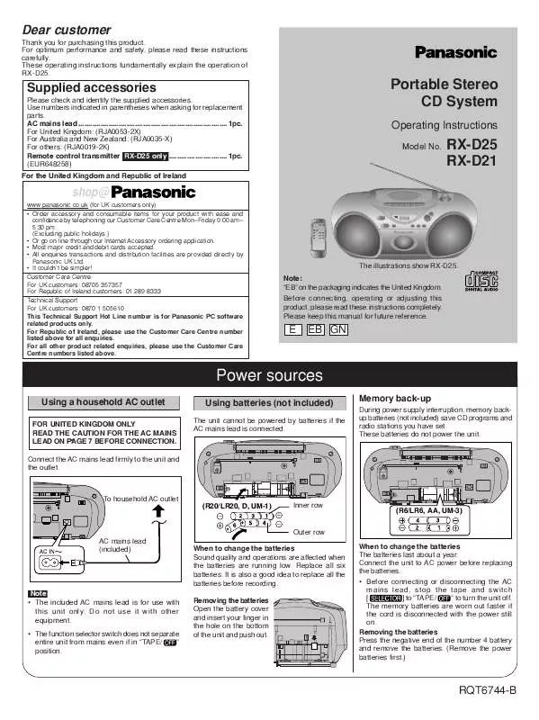 Mode d'emploi PANASONIC RX-D25GN