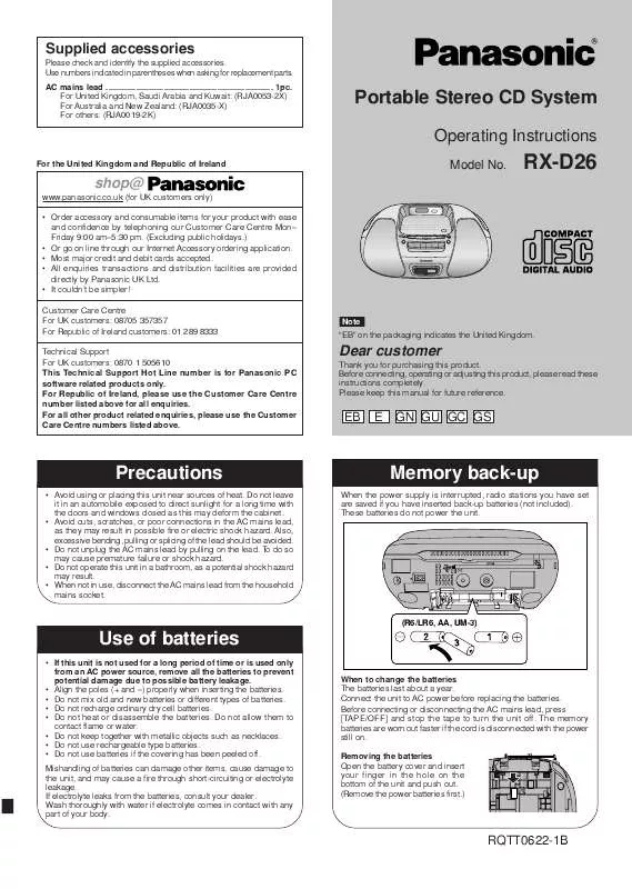 Mode d'emploi PANASONIC RX-D26