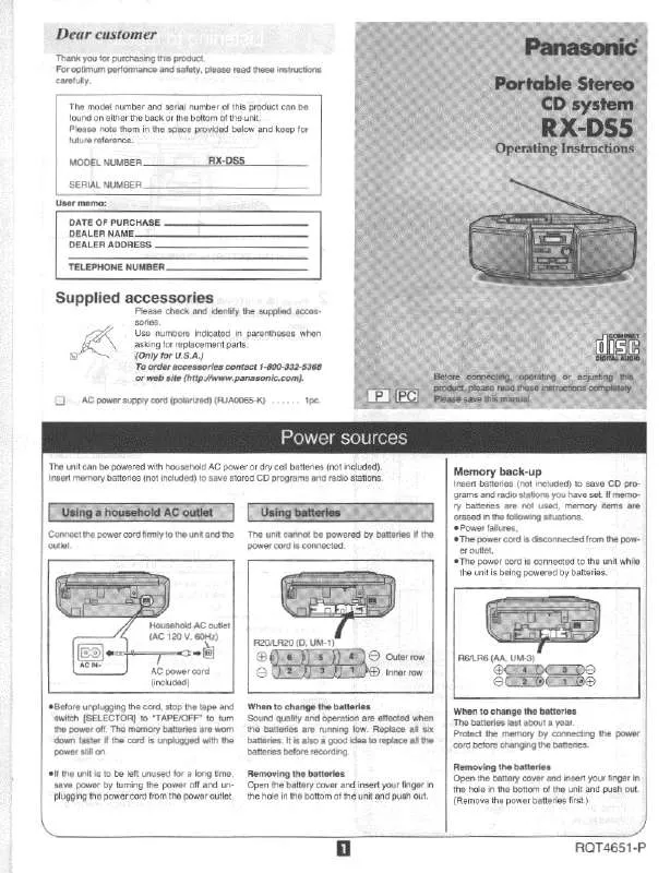 Mode d'emploi PANASONIC RX-DS5