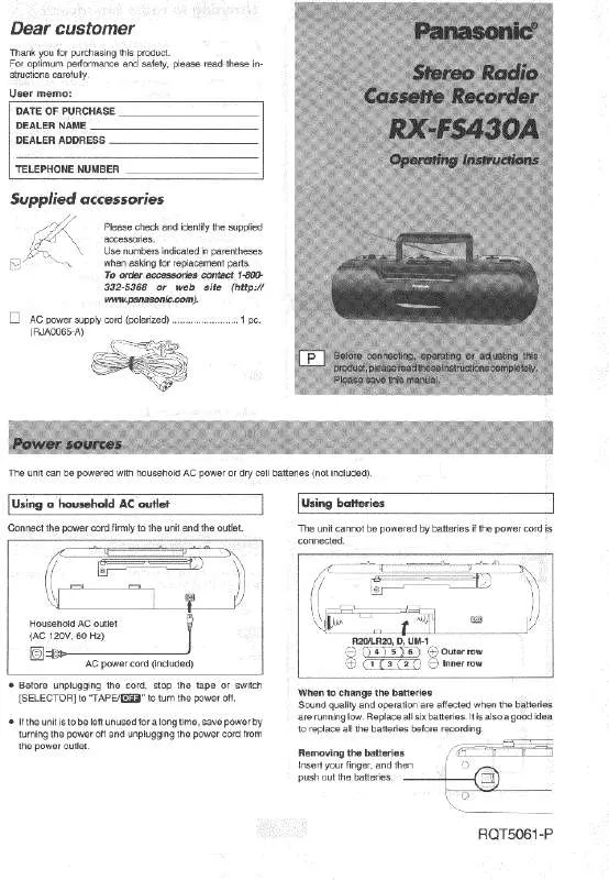 Mode d'emploi PANASONIC RX-FS430A