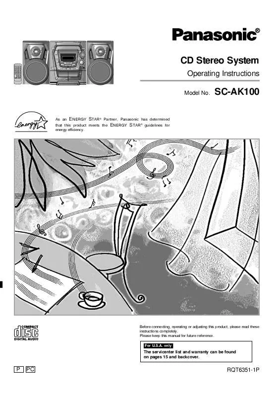 Mode d'emploi PANASONIC SA-AK100