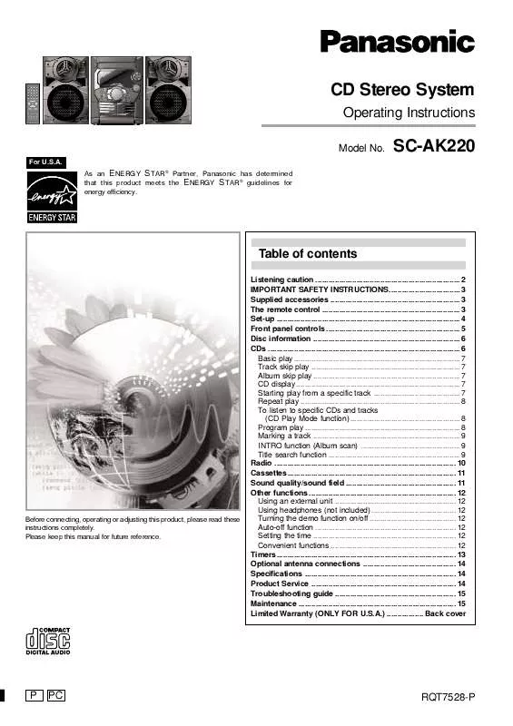 Mode d'emploi PANASONIC SA-AK220