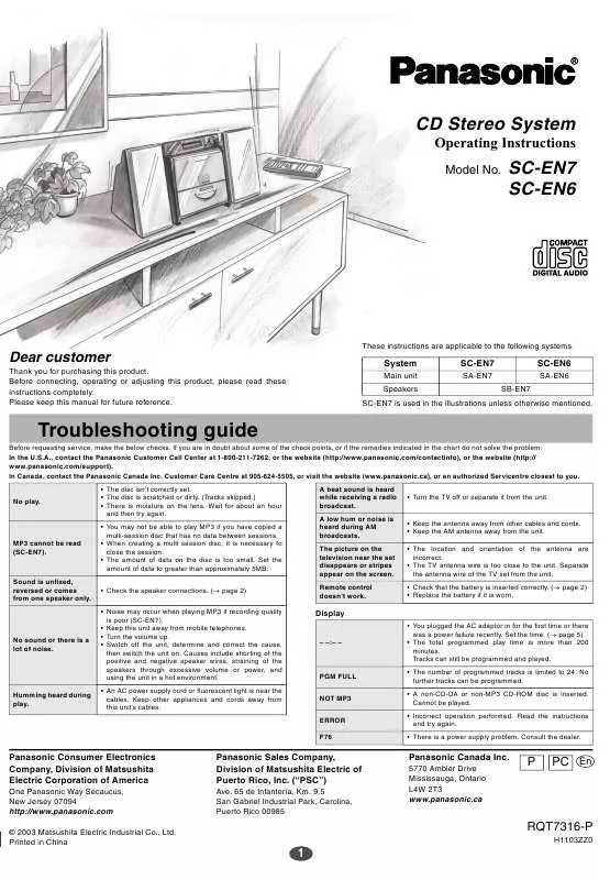 Mode d'emploi PANASONIC SA-EN6