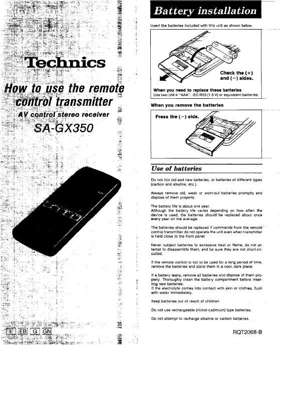 Mode d'emploi PANASONIC SA-GX350