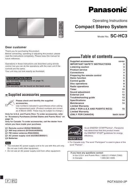 Mode d'emploi PANASONIC SAHC3