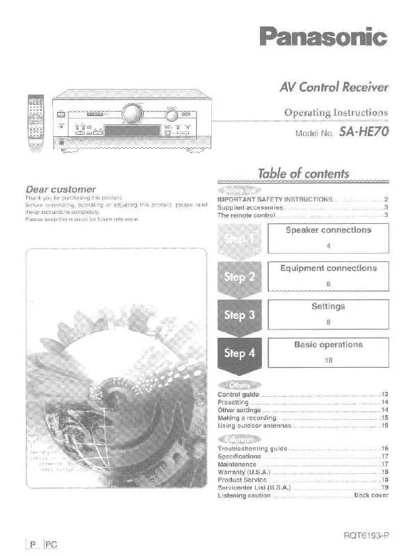 Mode d'emploi PANASONIC SA-HE70K