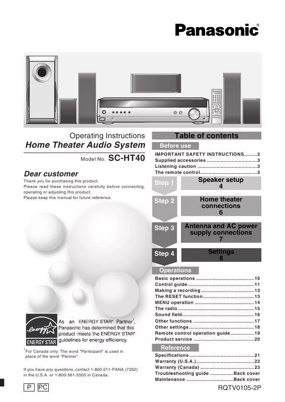 Mode d'emploi PANASONIC SA-HT40