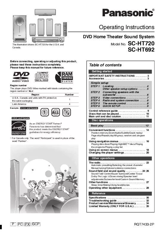 Mode d'emploi PANASONIC SA-HT692