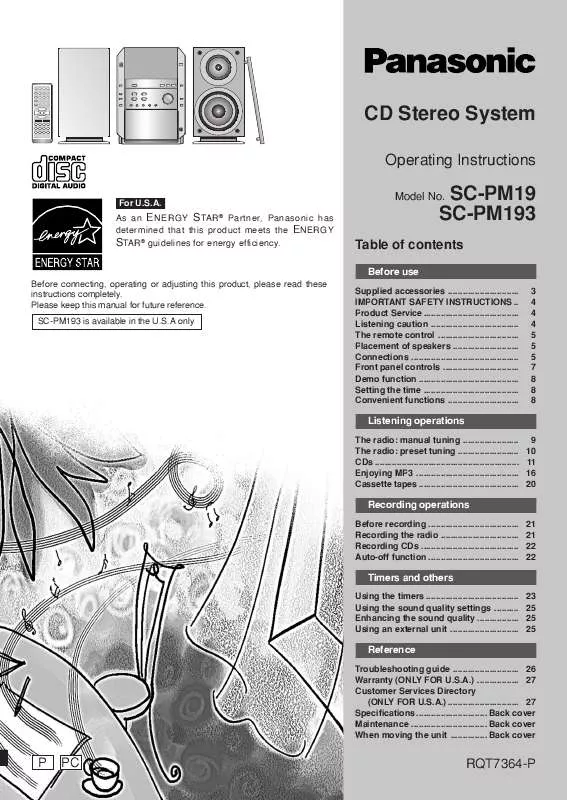 Mode d'emploi PANASONIC SA-PM19