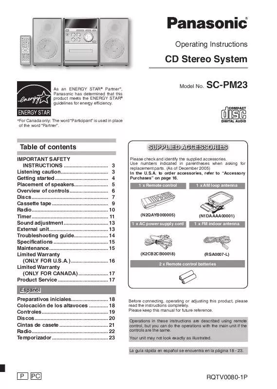 Mode d'emploi PANASONIC SA-PM23-MULTI