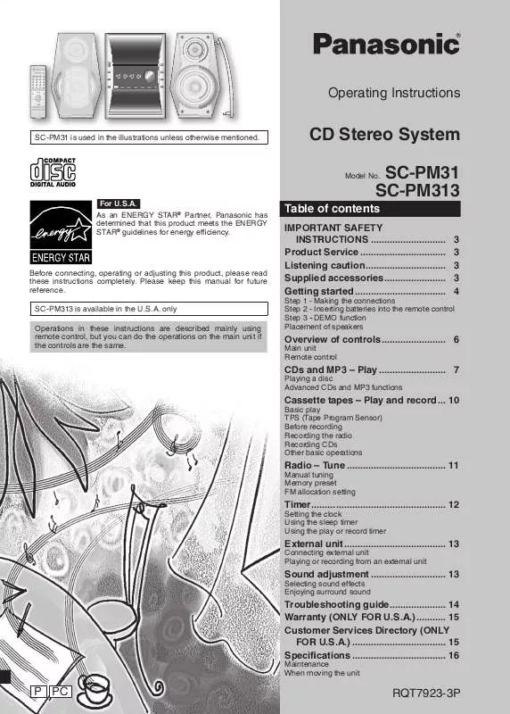 Mode d'emploi PANASONIC SA-PM313