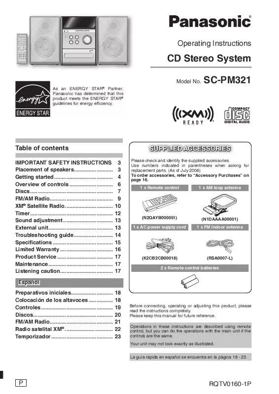 Mode d'emploi PANASONIC SA-PM321