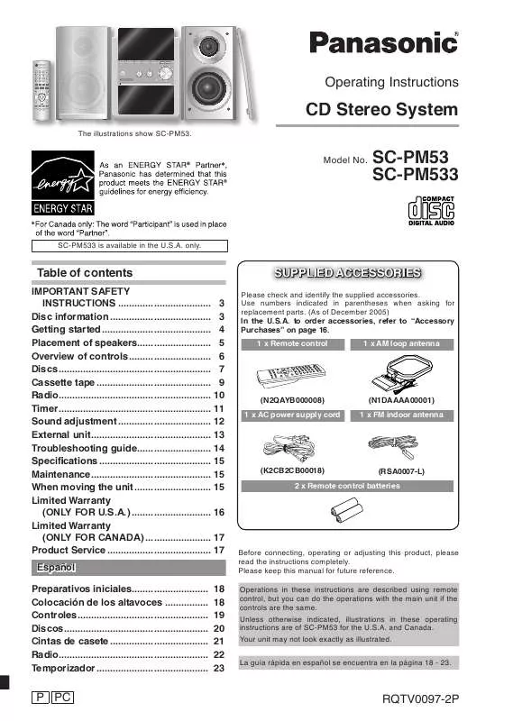 Mode d'emploi PANASONIC SA-PM533