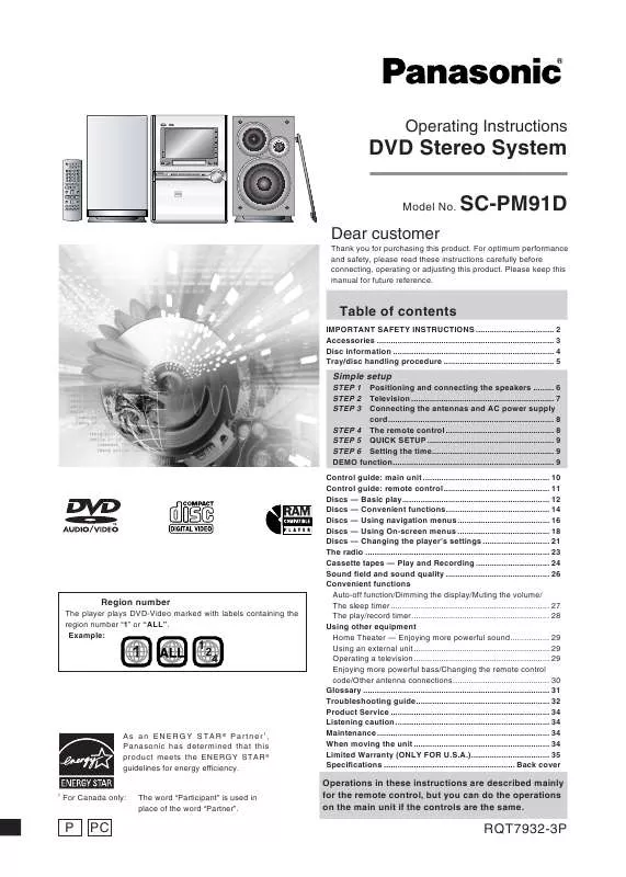 Mode d'emploi PANASONIC SA-PM91