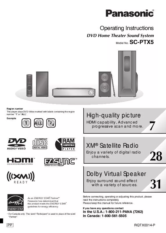 Mode d'emploi PANASONIC SA-PTX5