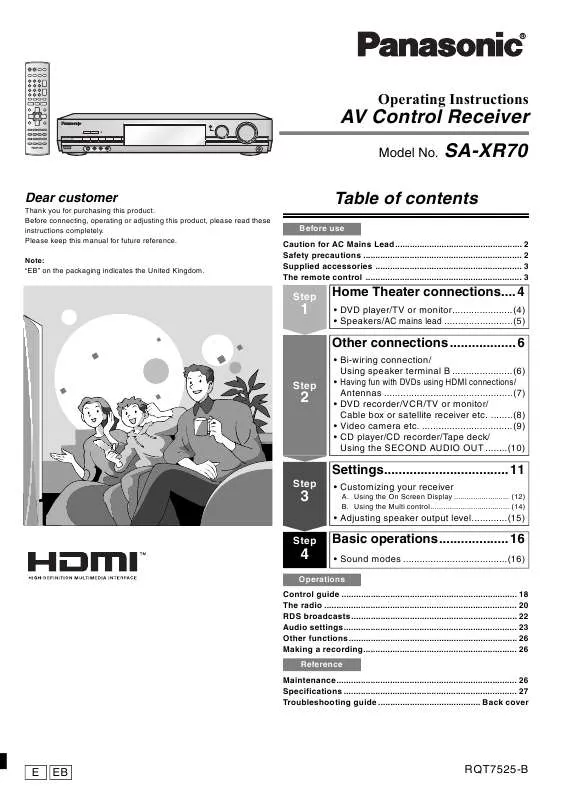 Mode d'emploi PANASONIC SA-XR70