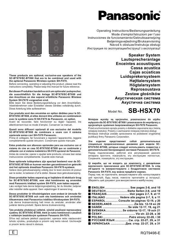 Mode d'emploi PANASONIC SBHSX70