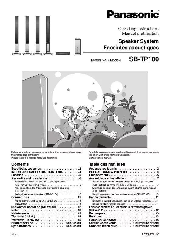 Mode d'emploi PANASONIC SB-PC100