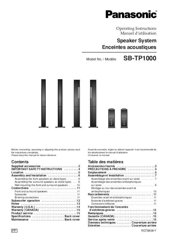 Mode d'emploi PANASONIC SB-TP1000