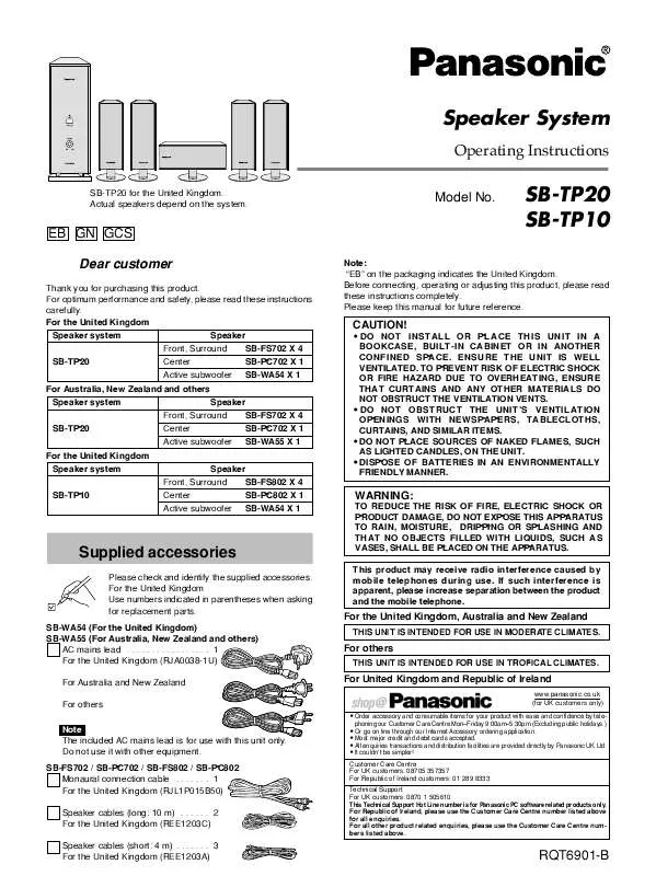 Mode d'emploi PANASONIC SB-TP20GN