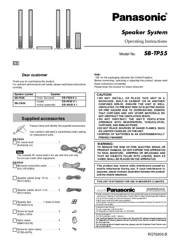 Mode d'emploi PANASONIC SB-TP55EB