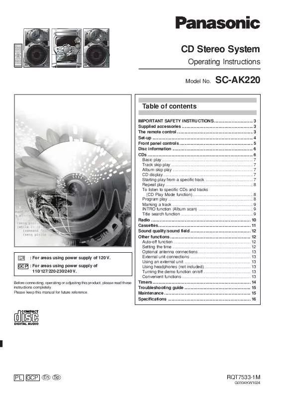 Mode d'emploi PANASONIC SC-AK220