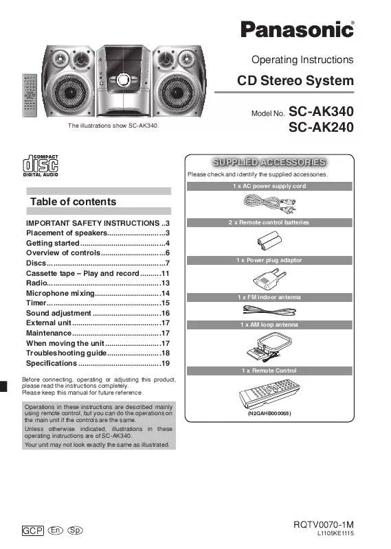 Mode d'emploi PANASONIC SC-AK240