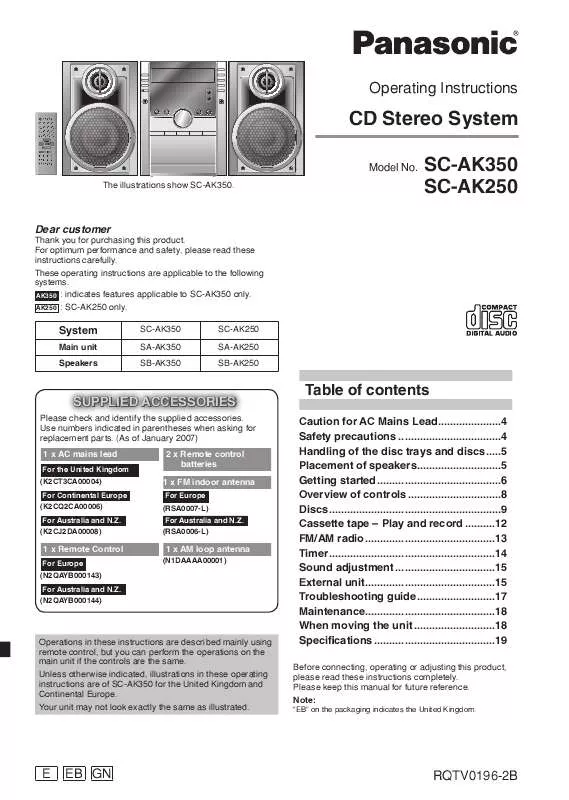 Mode d'emploi PANASONIC SC-AK250