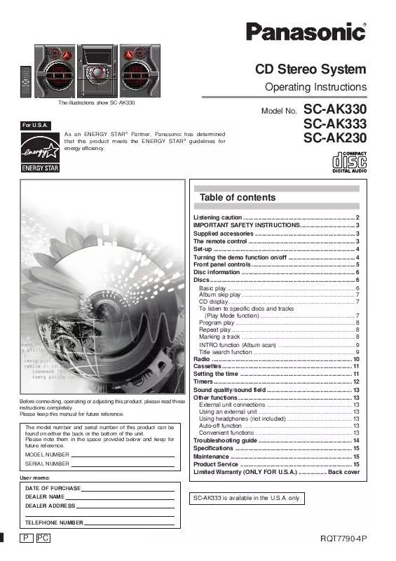 Mode d'emploi PANASONIC SC-AK333