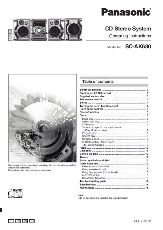 Mode d'emploi PANASONIC SC-AK630