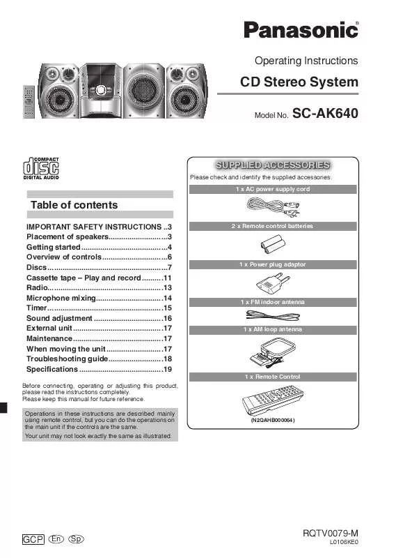 Mode d'emploi PANASONIC SC-AK640