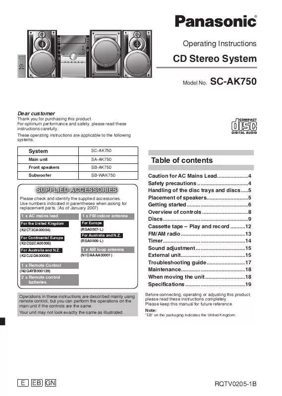 Mode d'emploi PANASONIC SC-AK750