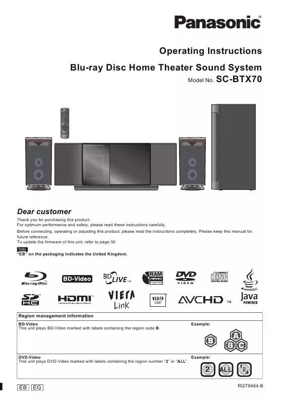 Mode d'emploi PANASONIC SC-BTX70