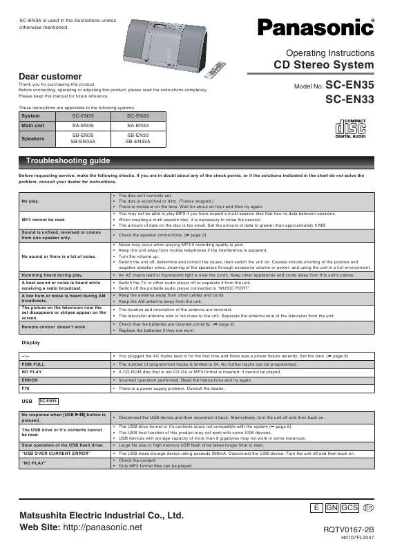 Mode d'emploi PANASONIC SC-EN33