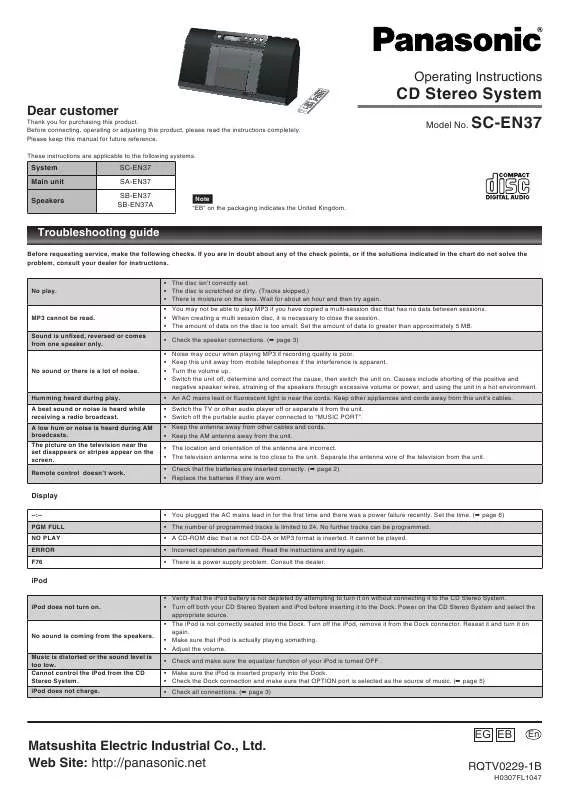 Mode d'emploi PANASONIC SC-EN37