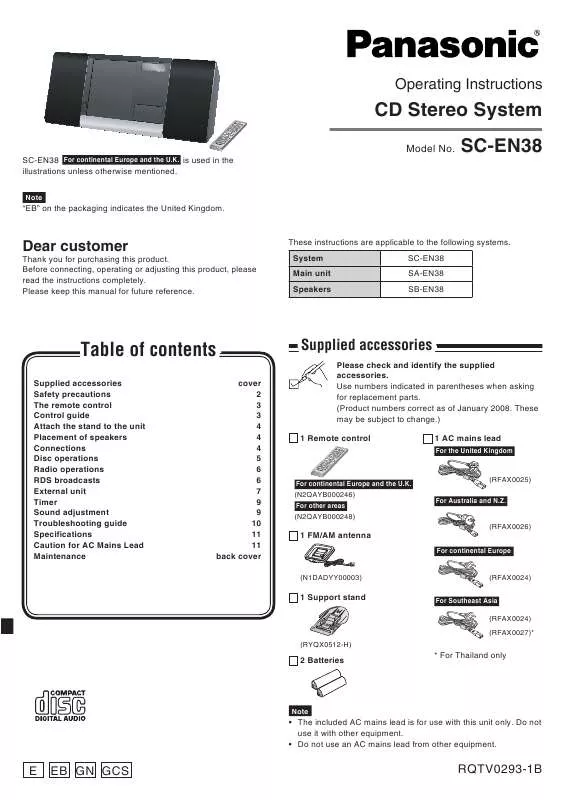 Mode d'emploi PANASONIC SC-EN38